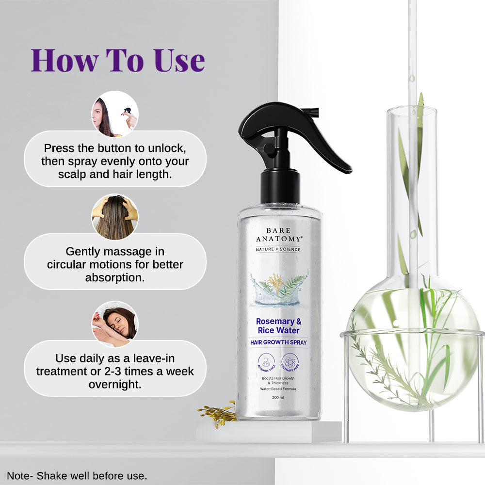 Bare Anatomy Nature x Science Rosemary Water Spray for Hair Growth & Hair Thickness with Rice Water